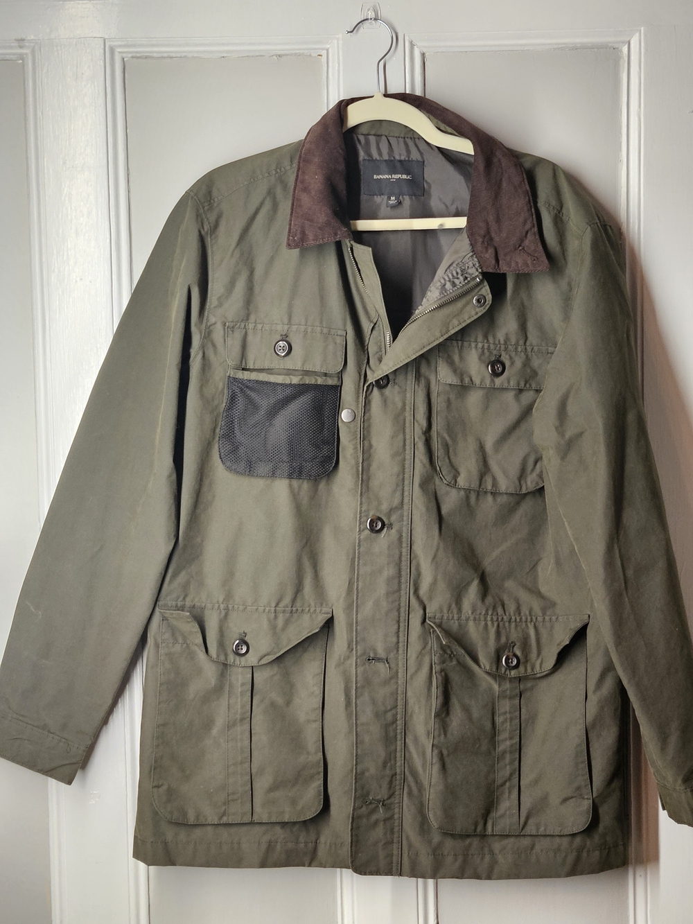 Mens Banana Republic Olive Green Field Jacket with Brown Collar Sz M